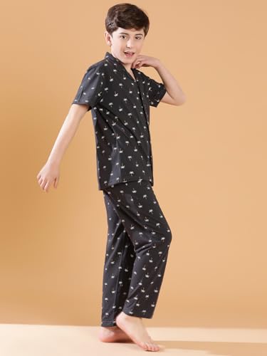 Image of Li'l Tomatoes Boys 100% Cotton Night Suit | Summer Printed Shirt & Pyjama Set | Soft & Breathable Sleepwear | 9-16 Years