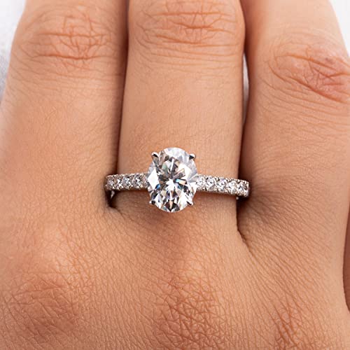 AnuClub 2.48 Cttw Oval Moissanite Engagement Ring for Women 925 Sterling Silver D Color VVS1 Side Stone Promise Wedding Anniversary Ring Size 8.0 — view 5