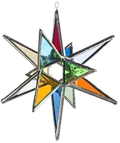 Multi Colored Star, Moravian Stained Glass Star or Tree Topper in Two Sizes