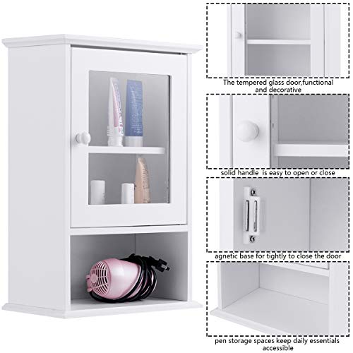 Tangkula Bathroom Wall Cabinet, Wooden Wall Mounted Medicine Cabinet With Adjustable Shelf, White #TOP4