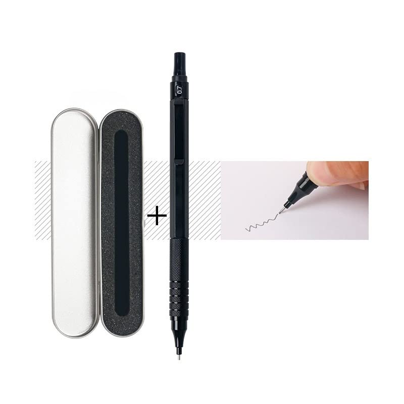 Druckbleistift aus Metall, Geschenkverpackung, 0,5/0,7 mm, Automatikbleistift für Büro und Schule (0,5 mm Silber) (0,7 mm Schwarz)