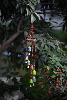 Fashion Bizz Wooden Rajasthani Colored Bells Design Wall Hanging Decorative Showpiece (Multicolour)