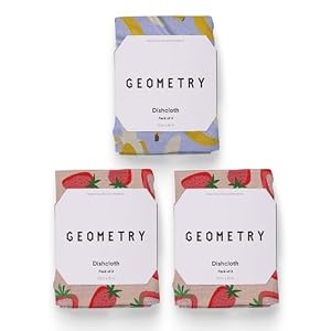 GEOMETRY Kitchen Dish Cloths – Spring & Summer Collection – Premium Dishcloths with Geoweave – Absorbent & Fast Drying Kitchen Towels – Strawberry Banana, 10″ x 10″ – 3-Pieces