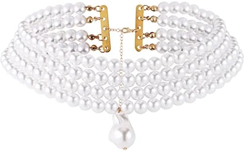 Holibanna Vintage Pearl Pendant Necklace 3-Layer Pear Choker Chain Elegant Neck Pendant Jewelry for Women Girls