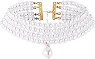 Holibanna Vintage Pearl Pendant Necklace 3-Layer Pear Choker Chain Elegant Neck Pendant Jewelry for Women Girls