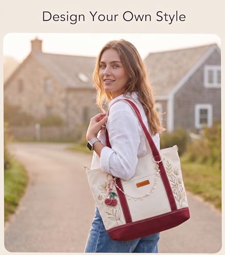 Image of Aveniee Canvas Tote Bag for Women, Crossbody Purse with Zipper, Adjustable Shoulder Strap Handbags