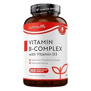 Vitamin B Complex High Potency – 1 Full Year Supply – 8 Vitamins B1-B2-B3-B5-B6-B12, Biotin, Folic Acid & VIT D3 in 1 High Strength Micro Tablet – Reduction of Tiredness – Made in The UK by Nutravita
