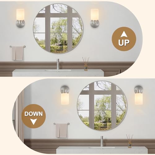 Image of 2-Pack 1-Light Vanity Lights, Brushed Nickel Bathroom Light Fixture with Textured Milky White Glass Shade, E26 Modern Vanity Lighting Fixture for Bathroom Wall Sconce