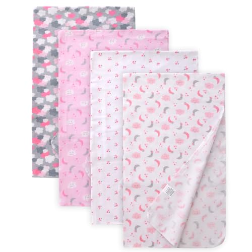 Image of Cotton Flannel Receiving Blankets 4 Pcs, Baby Swaddle Blankets, Infant Flannel Blanket 30 X 40 Inch for Boy Girl (Style3)