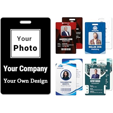 Custom Id Badge Custom Id Card Identification Badges Customizable Personalized Name Badge Customize Name Tag Photo Logo Employee Work Office Volunteer Customized Personal (Add Your Design-Vertical) Cover