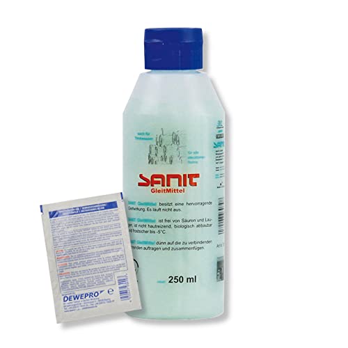 DEWEPRO-Set: SANIT GleitMittel (3079) - Flasche à 250ml - DVGW-zertifiziert - das perfekte Gleitmittel zur Montage aller Rohrverbindungen, inkl. 1 St. DEWEPRO® Single Scrubs
