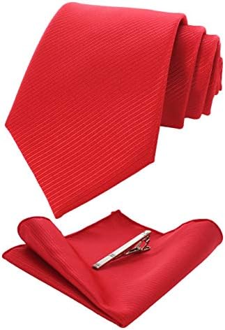 RBOCOTT Solid Color Tie and Pocket Square, Tie Clip Set for Men
