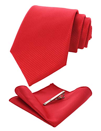 RBOCOTT Silk Red Tie and Pocket Square Necktie Tie Clip Set for Men (red2)