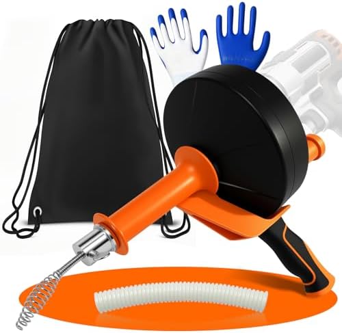 Rohrreinigungsspirale 10m – mit Bohraufsatz, 2 in 1 Manuell + Bohrer | Abflussreiniger Spirale für Waschbecken, Dusche, Küchenspüle – Flexibler Verzinkter Stahlkern, mit Tasche, Ha