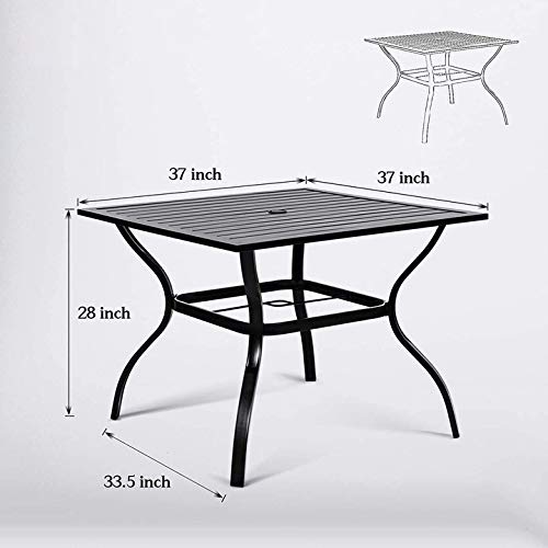 Omelaza 37" X 37" Patio Dining Table, Outdoor Square Bistro Metal Table With Steel Slat Table Top For Porch Deck Garden Backyard Poolside, 1.57" Umbrella Hole, Black #TOP2