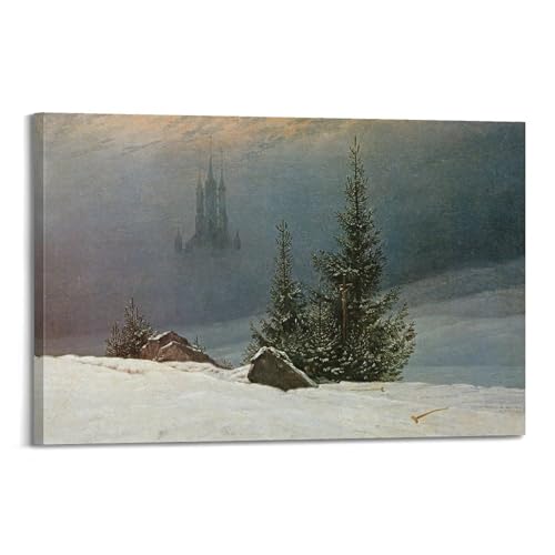 Tableau Paysage d'hiver avec église Friedrich 50x75 impression sur toile premium luxe