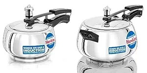 Hawkins Stainless Steel Contura Induction and Gas Compatible Inner Lid Pressure Cooker Combo Set, Silver (1.5 litre and 5 litre)