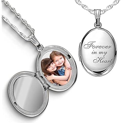 PicturesOnGold.com Sterling Silver Oval Forever in My Heart Locket with 18 Inch Chain Cover