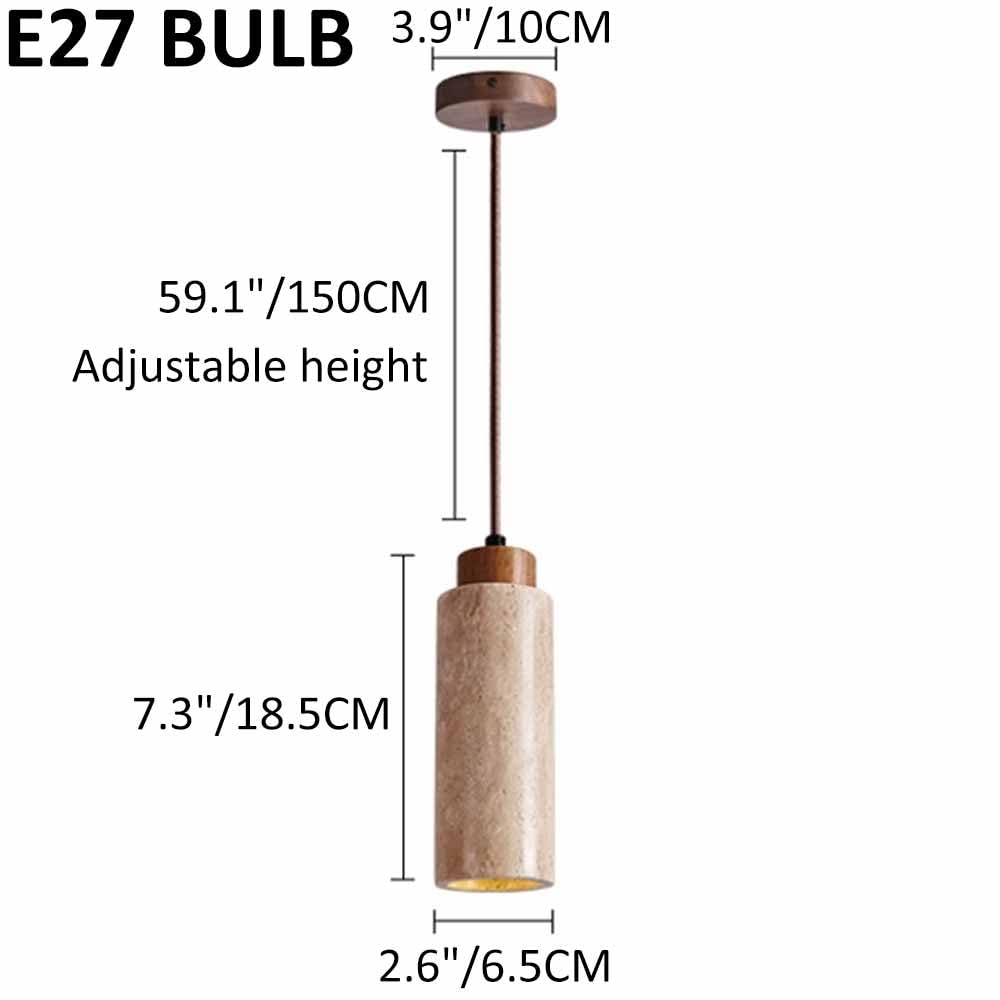 TRIVIDHA Lámpara Colgante Moderna De Tubo Largo con Piedra Lámpara Colgante De Piedra Cilíndrica Rústica para Isla De Cocina Lámpara Colgante De Altura Ajustable con Base De Madera para Comedor