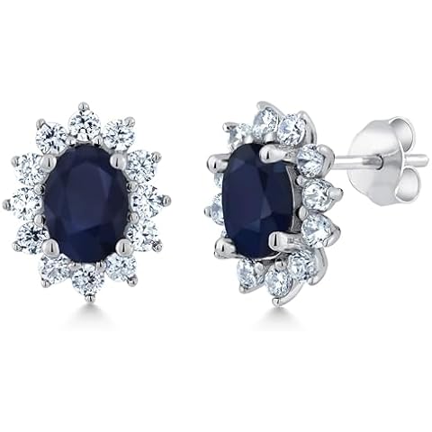 Gem Stone King 7X5MM Oval Gemstone Birthstone Stud Earrings For Women | Princess Diana Royal Halo Style | 925 Sterling Silver | Fine Jewelry Gifts for Anniversary Wedding Her Mom Women Wife Cover