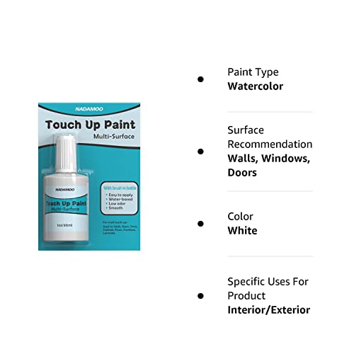 Nadamoo White Multi Surface Touch Up Paint, Interior And Exterior House Appliance Paint For Cabinet, Wall, Door, Furniture, Windows, Shutter And Trim #TOP7