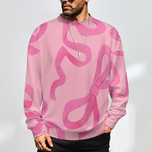 Mens Crewneck Sweater Pink Bows Crew Neck Sweater for Men Casual Party Holiday Pullover2