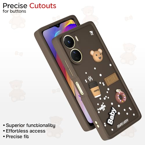 Image of Outlouders Back Cover for Vivo T2X / Y16 / Y56 5G | 3D Cartoon Bear Cute Fun Silicone Full Body Protection Bumper Case (Brown)