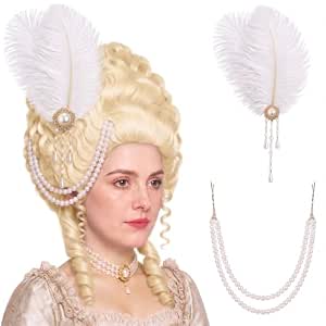 Suncalla Victorian Feather and Pearl Hair Accessories, 2-Piece Set, White