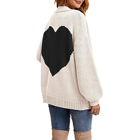 Tutorutor Womens Oversized Love Heart Pattern Print Open Front Cardigan Sweaters Casual Boho Spring Loose Outwear Coat - Multi - Medium Black White Cover