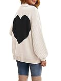 Tutorutor Womens Oversized Love Heart Pattern Print Open Front Cardigan Sweaters Casual Boho Valentine Loose Outwear Coat Black White