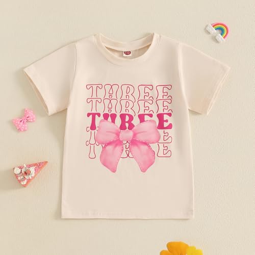 Toddler Baby Girl 1st 2nd 3rd 4th Birthday Outfit Bow One Two Three Four Year Old Short Sleeve T-Shirt Summer Clothes2