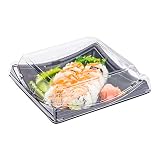 Restaurantware Roku 7.25 Inch Sushi Trays 100 Disposable Sushi Containers With Lids - Square Take Out Containers For Appetizers Entrees or Desserts Black Plastic To Go Containers