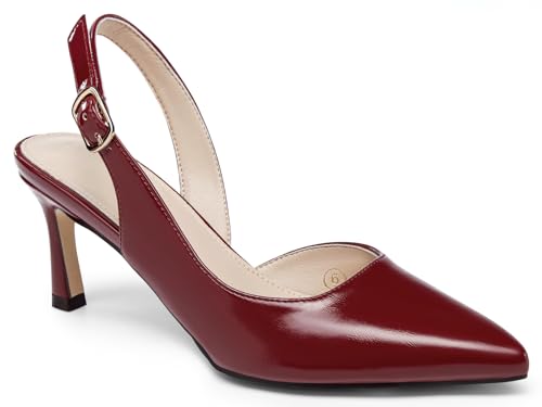 Image of Womens Slingback Heels Low Kitten Pumps Pointed Toe Stiletto Elegant Office Dress Shoes