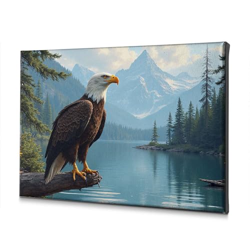 Toile Aigle perché sur une bûche 20x30 cm pour décoration murale de salon