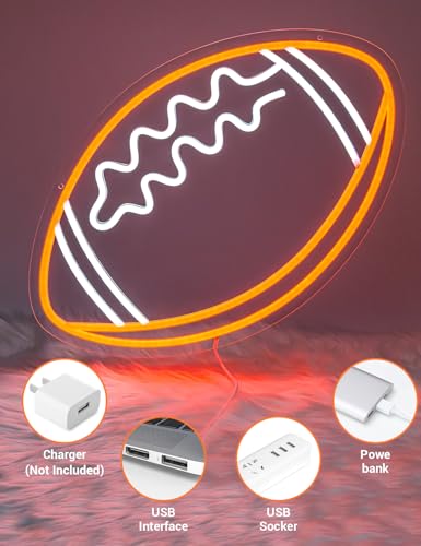 Image of Football Neon Sign, Sport Neon Light Signs for Wall Decor, Football LED Light Up Wall Art for Man Cave, Teens, Boys, and Girls' Bedrooms, Game Room, Gift for Fans Teens (Football)