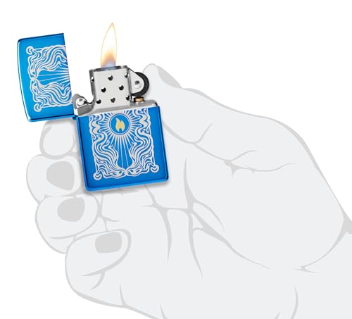 Encendedor Zippo diseño flame elegante azul miniatura 5