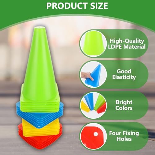 AKOLAFE 24 pilones con 4 colores para entrenamiento de fútbol con bolsa de transporte, conos auxiliares, para interior o exterior, deportes, juegos, entrenamiento de perros - imagen 3