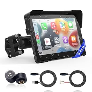 Wireless Motorcycle Apple Carplay,5 Inch Portable Motor GPS Navigation with Apple Carplay & Android Auto,Siri & Google Assistant, Anti-Glare/Bluetooth 5.2/ Voice Control/ IP69K Waterproof Touchscreen