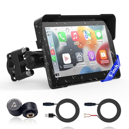 Wireless Motorcycle Apple Carplay,5 Inch Portable Motor GPS Navigation with Apple Carplay & Android Auto,Siri & Google Assistant, Anti-Glare/Bluetooth 5.2/ Voice Control/ IP69K Waterproof Touchscreen by fuyuadas - Used condition - US$82.49