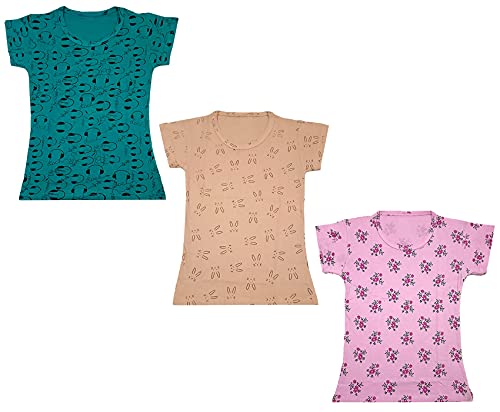 Image of indi weaves Girls Printed Cotton Half Sleeves Tshirts (Pack of 3)