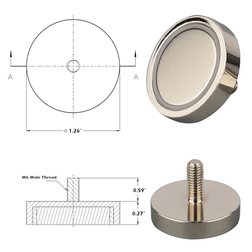 MUTUACTOR 92lbs Neodymium Round Magnets Heavy Duty,2Pack Strong Cup Magnets with M6 Male Threaded Stud,Anti-Broken Magnetic Mount Rare Earth Magnets for Lighting Electric Camera Equipments - Thumbnail 5