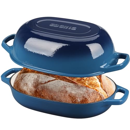EDGING CASTING Enameled Cast Iron Oval Dutch Oven Pot with Lid, Dutch Oven for Sourdough Bread Baking, Bread Oven, Bread Dutch Oven, Oval Bread Pan, 7qt, Lake Blue by EDGING CASTING - Used condition - Image 3