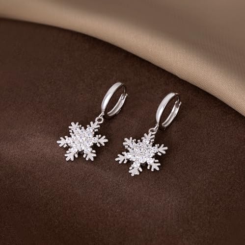 SLUYNZ 925 Sterling Silver Snowflake Dangle Earrings for Women Teen Girls Christmas Snowflake Earrings Drop Sparkly CZ Earrings Winter (A-SILVER) by SLUYNZ - Image 2