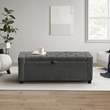 GRAINELL 42.13” Storage Ottoman Bench, Upholstered Tufted Bedroom Bench with Storage, End of Bed Storage Bench for Living Room & Entryway, 350 lb Capacity, Linen Dark Gray
