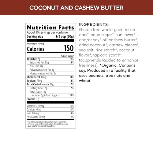 Nature's Path Organic Coconut & Cashew Butter Granola, 11 oz (Pack of 1), Gluten Free, Non-GMO