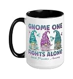 Gnome One Fights Alone Suicide Prevention Awareness Ceramic Mug, Black/White, 15oz