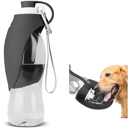 Image of Cawypety Dog Water Bottle for On The Go - Portable Pet Water Bottle for Dog Cat Outdoor Walking Hiking Travel (Leaf Black, 580ml)