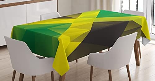Ambesonne Jamaican Tablecloth, Triangular Polygon Design Abstract Flag Geometric National, Dining Room Kitchen Rectangular Table Cover, 52″ X 70″, Yellow Green