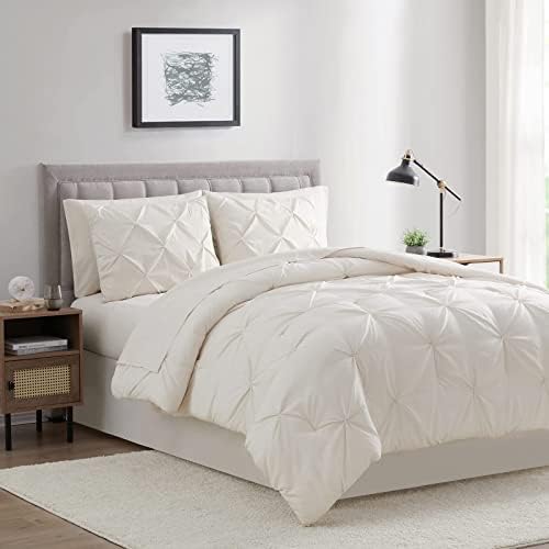 BOURINA Comforter Sets 8 Pieces - Pleat Quilted Soft Warm Oversized Microfiber Comforter Set,Ivory Full(82x86inch)