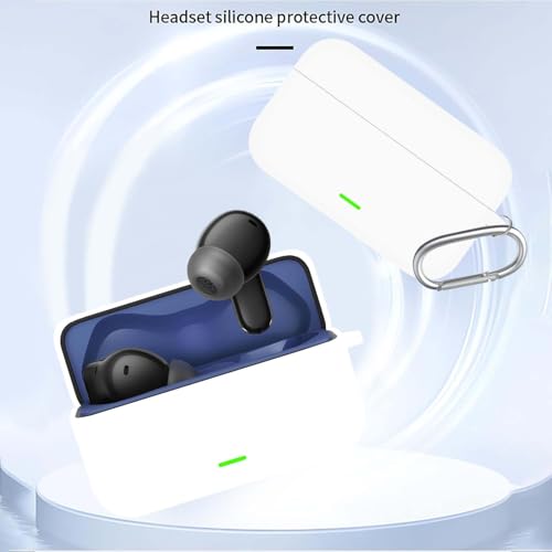 Image of Anvique Silicone Case Cover for Realme Buds T500 Pro, Shockproof Protective Earbuds Cover with Keychain Hook, Anti-Scratch Soft Silicone Skin, Full Body Protection Case (White)